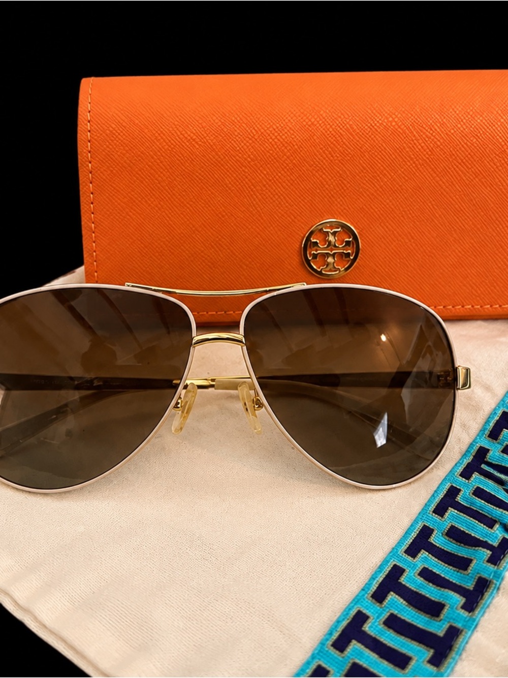 Tory Burch | Gold & White Aviator Sunglasses